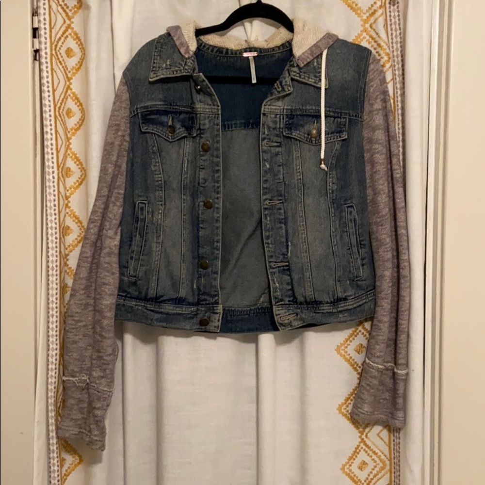 Sold Out Free People Denim&Knit Jean Jacket Hoodie